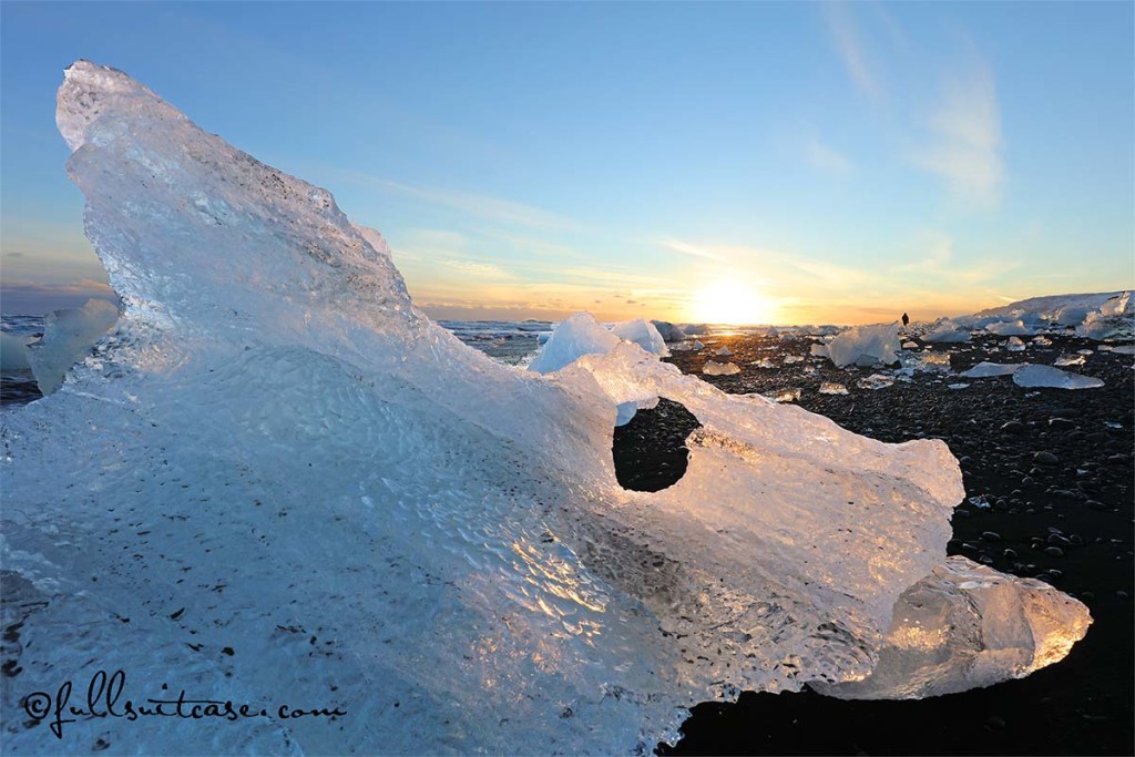 Ice Formations on JOkulsarlon coast at sunset Iceland