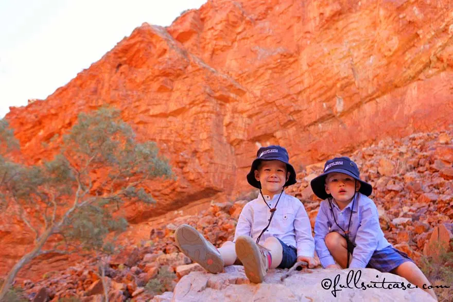 Kids at the Simpsons Gap in West MacDonnell Ranges Australia