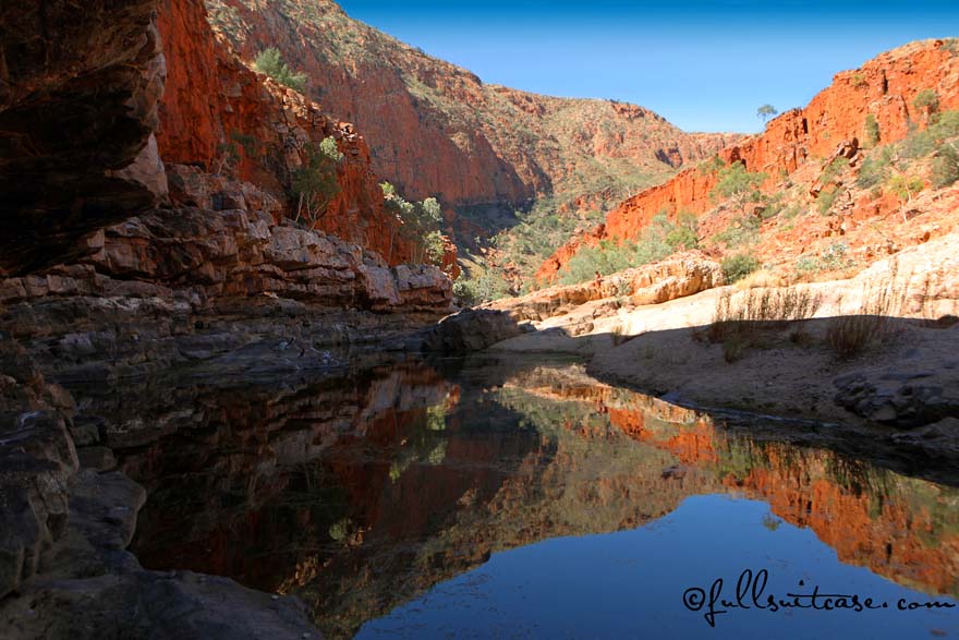 Mountain reflections in the waterhole of Ormiston Gorge Australia