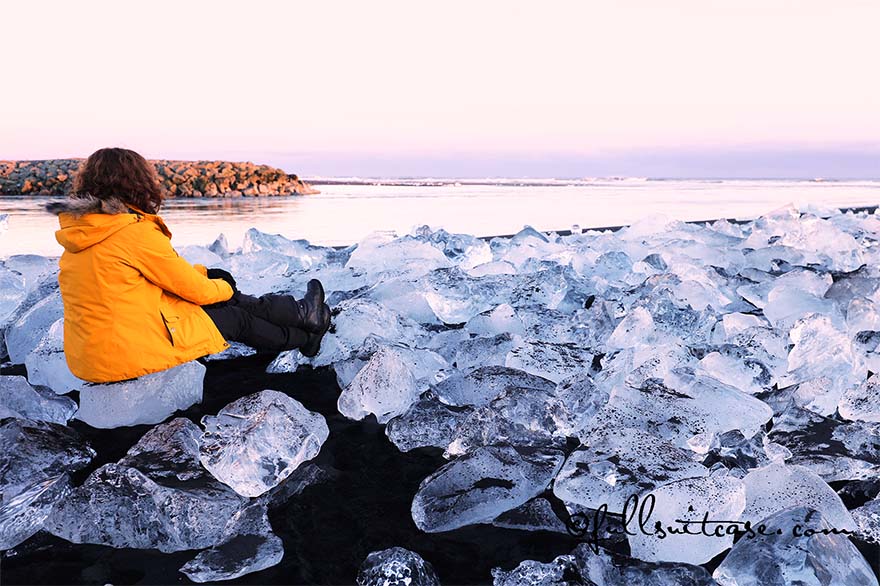 Jokulsarlon beach Southern Iceland in winter