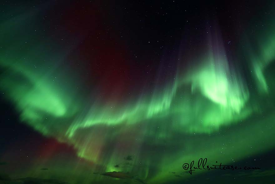 Multicolored aurora borealis display in Iceland