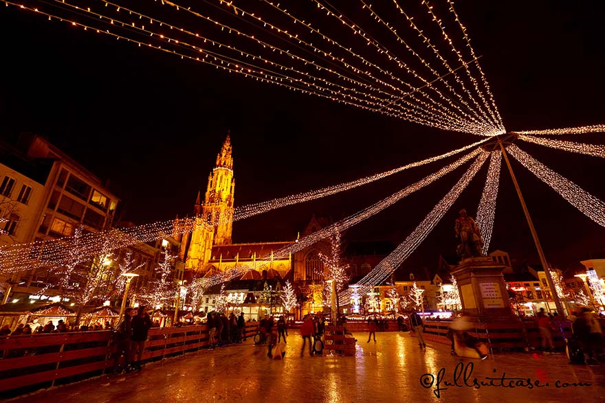 Antwerp Belgium Christmas market ice skating rink