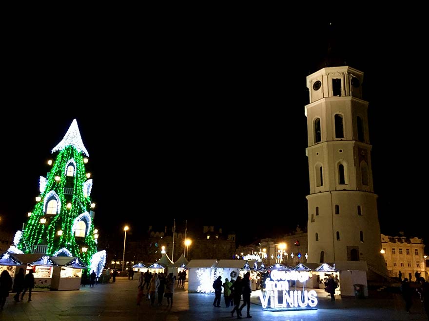 Vilnius, Lithuania, cathedral square decorated for Christmas
