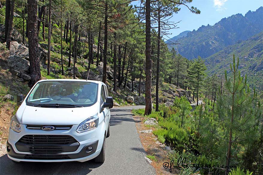 Driving in Corsica on narrow mountain roads