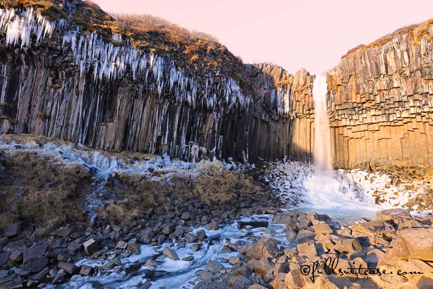 Svartifoss waterfall in Skaftafell National Park in winter