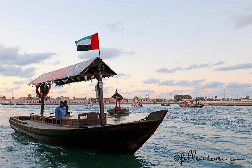 Dubai Creek water taxi Abra at sunset