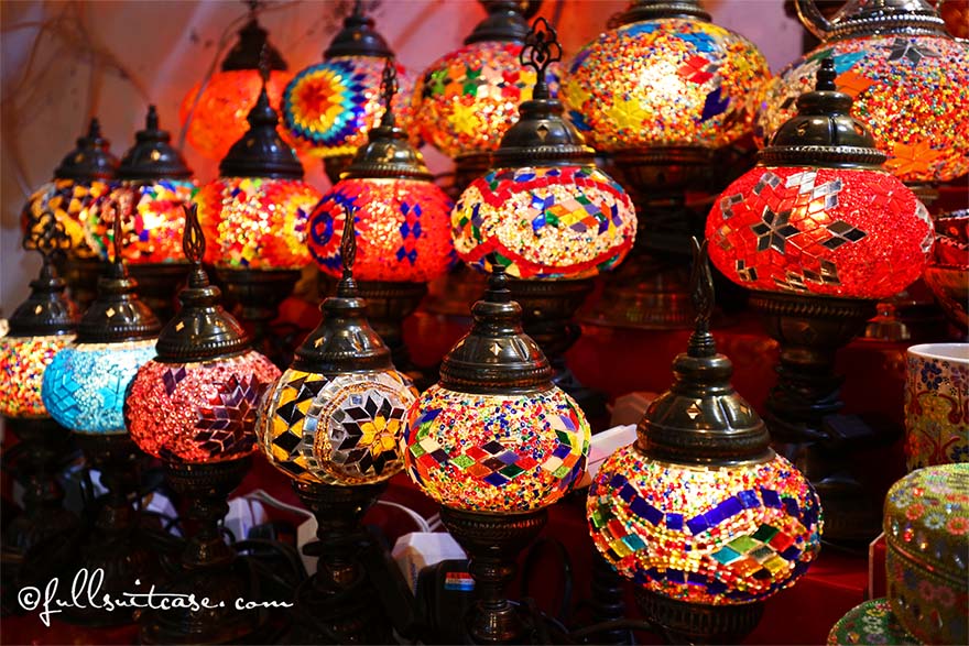 Colourful Oriental Lamps for sale at the Spice Souk in Dubai