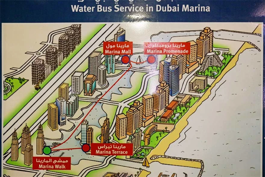 Map of Dubai Marina water bus stops