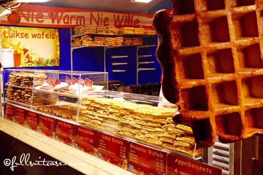 Variety of Belgian waffles at a local market