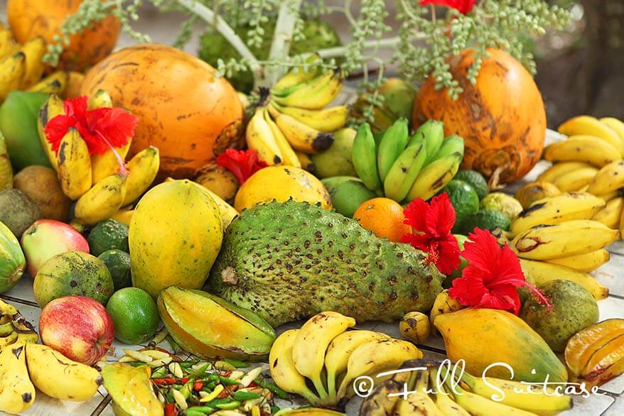 Exotic fruit for sale at a local market in Seychelles