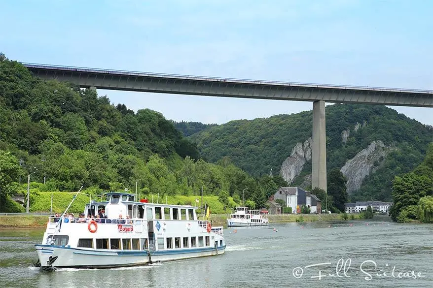 Boats on the Meuse River near Dinant in Belgium