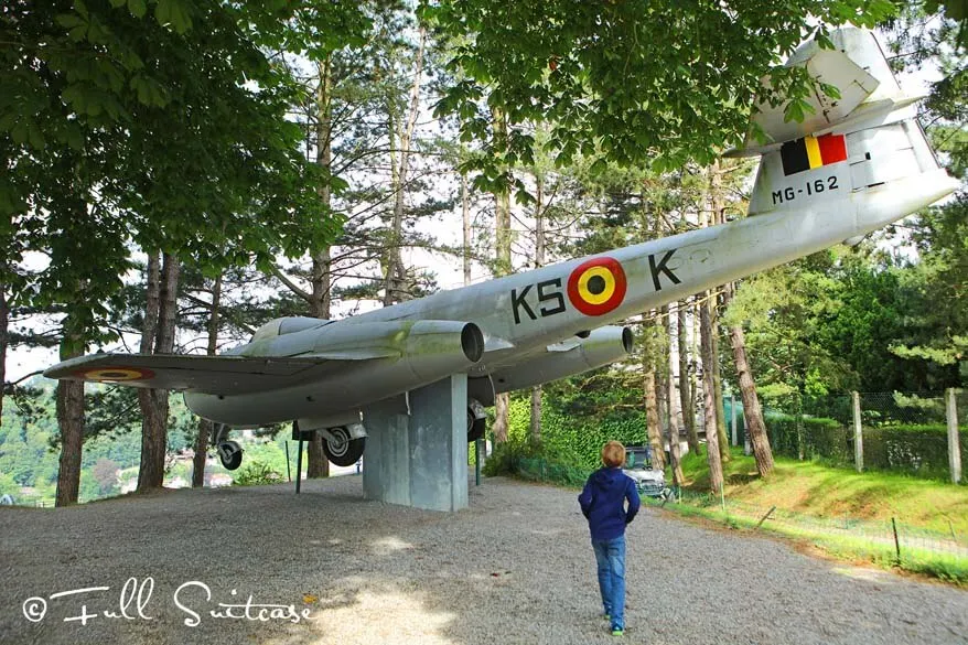Old military plane at the Citadel of Dinant in Belgium