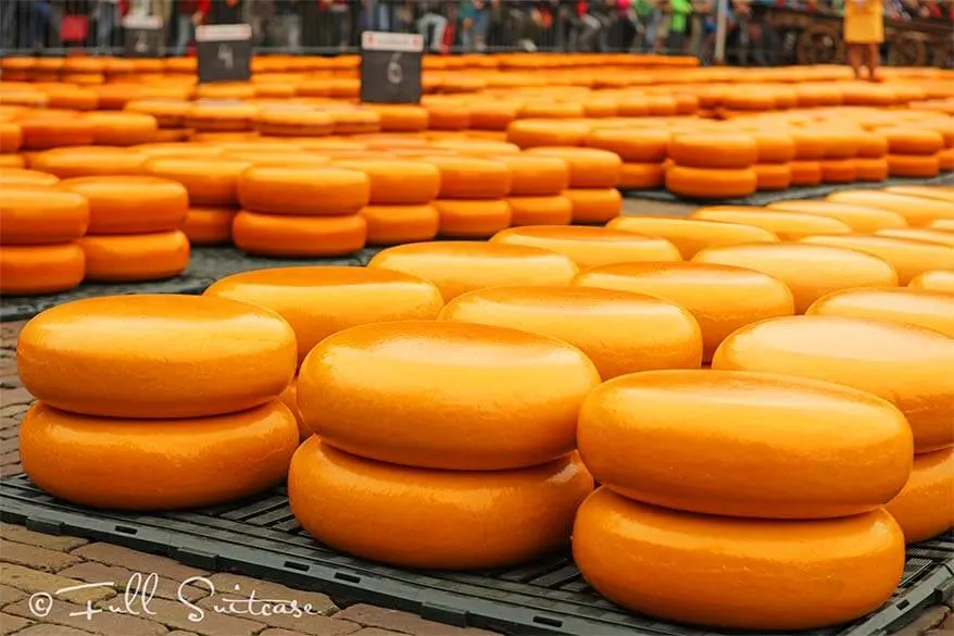 Stacks of Gouda cheese at Alkmaar cheese market