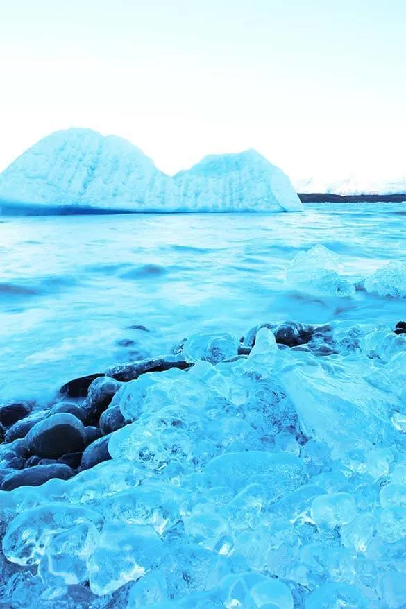 Fjallsarlon glacier lagoon in Iceland frozen in winter