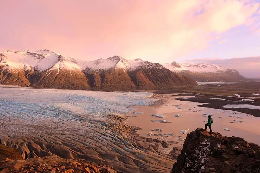 Hiking at Skaftafell National Park in Iceland in winter