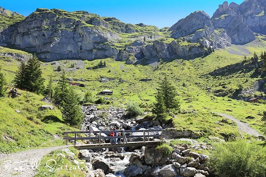 Hike from Oeschinensee to Unterbärgli in Switzerland with young kids