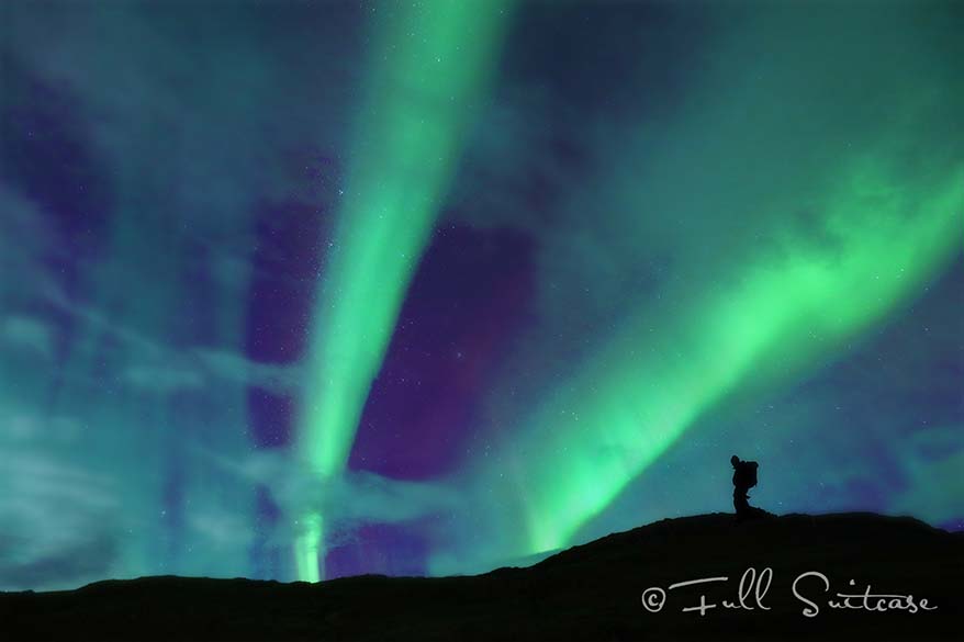 Hiking in Iceland with amazing Northern Lights display
