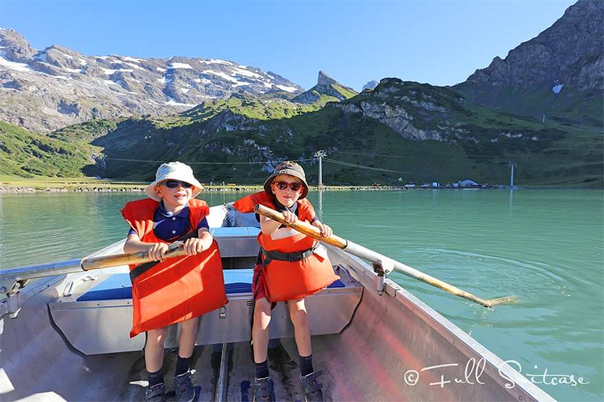 Rowing boats at Trübsee lake Engelberg