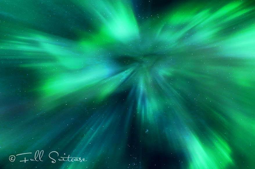 Star-shaped aurora display in Iceland