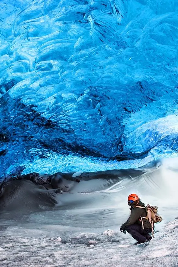 Visiting a natural ice cave - one of the best things to do in Iceland in winter