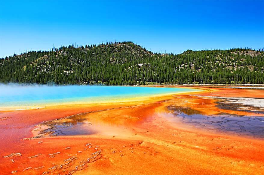 Colorful Grand Prismatic Spring in Yellowstone National Park in summer