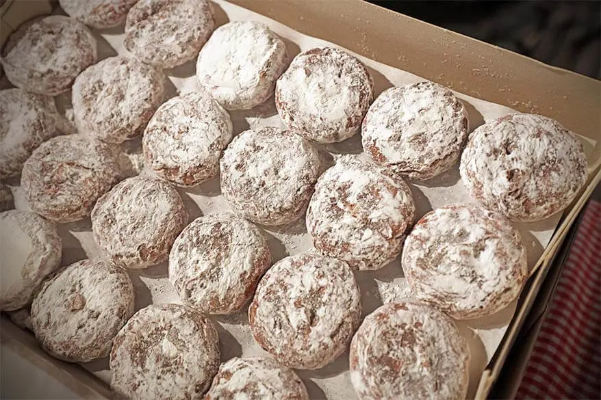 Belgian holiday sweets 'snow balls' at a Christmas market