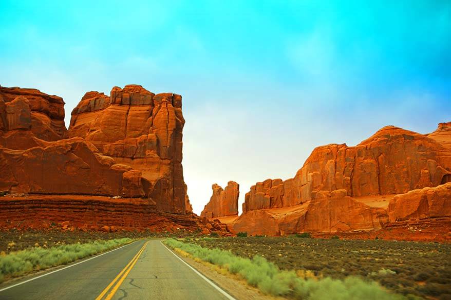 Scenic road in Arches National Park Utah
