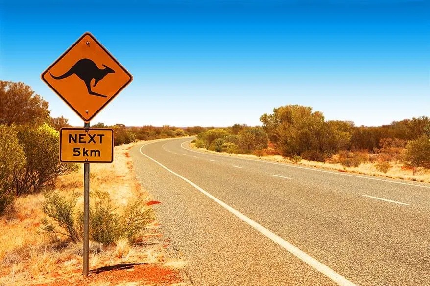 Kangaroo road sign in Australia's Red Center