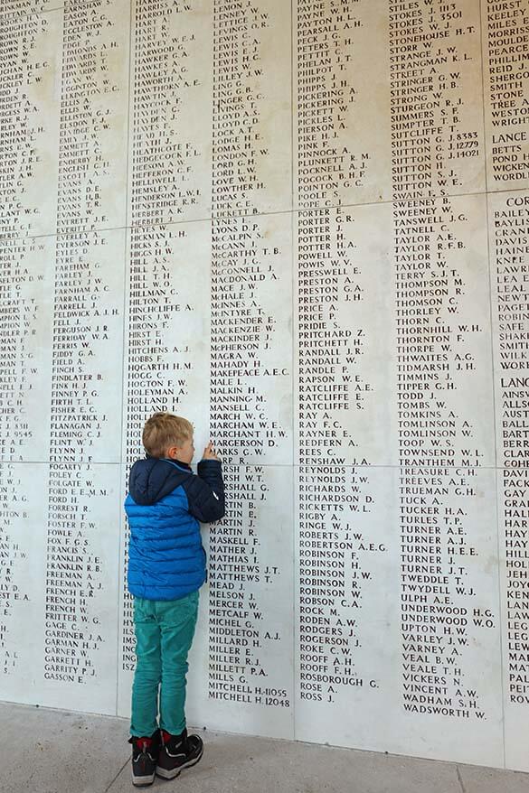 Thousands of names of the soldiers on the Menin Gate Wall in Ypres