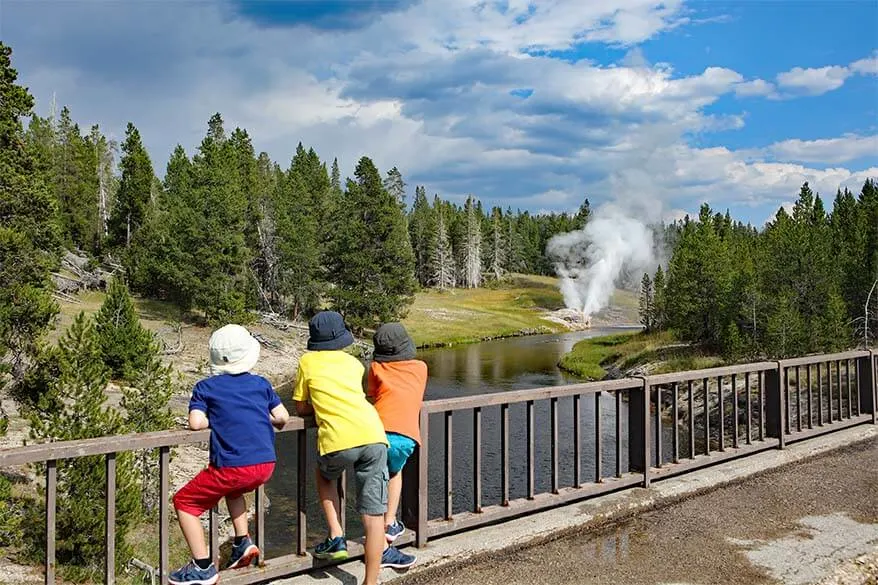 Geyser hunting in Yellowstone with kids