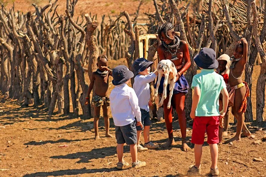 Our kids playing with the Himba children in Namibia