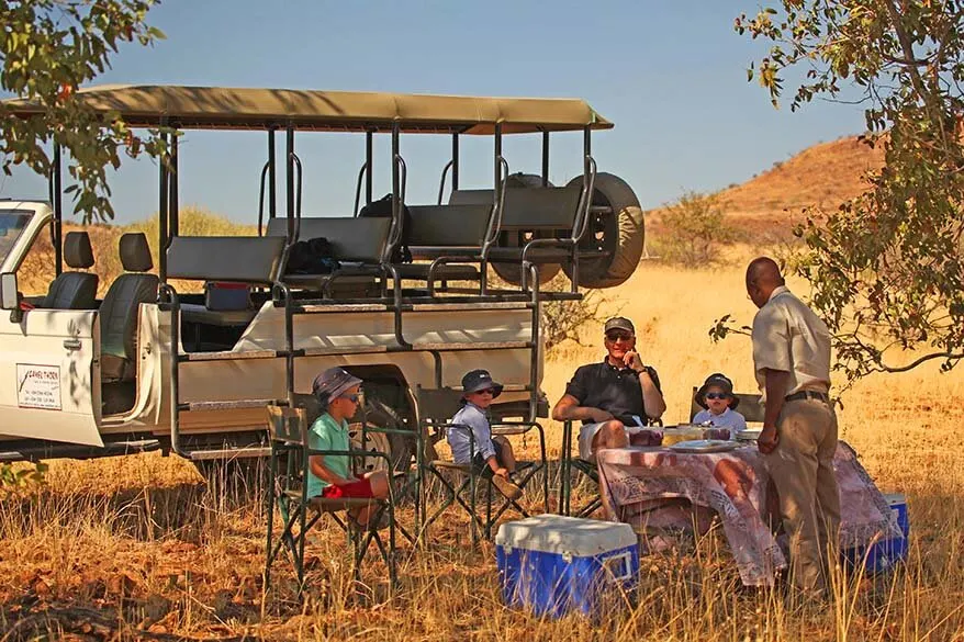 Our picnic lunch in an African savannah on a Himba tour in Northern Namibia