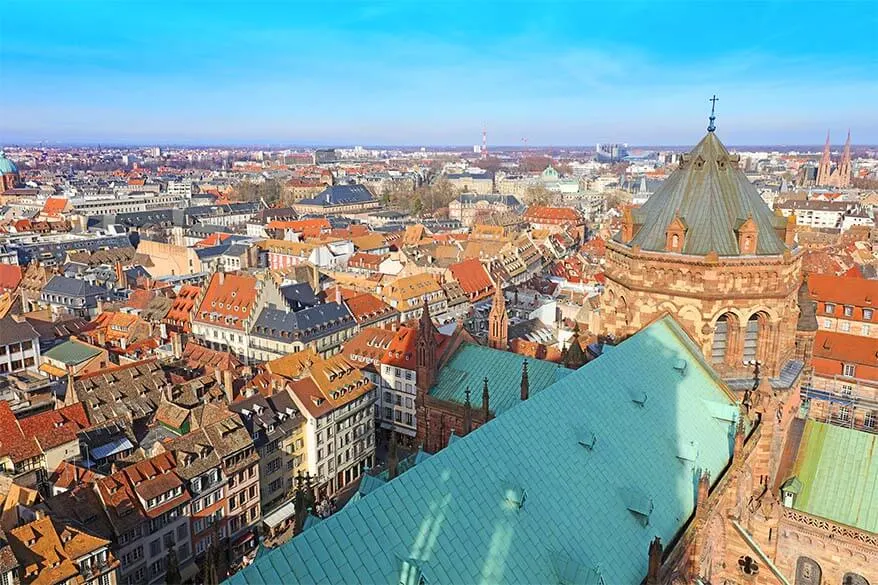 Aerial view over Strasbourg from the Cathedral tower