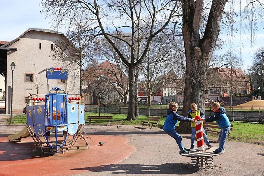 Kids at a playground at La Petit France in Strasbourg