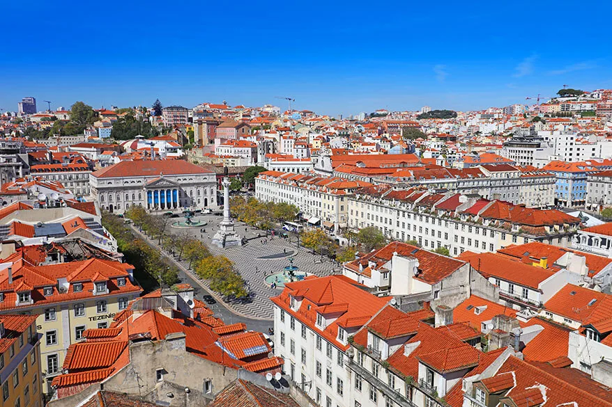 Rossio square as seen from Santa Justa Lift viewing platform