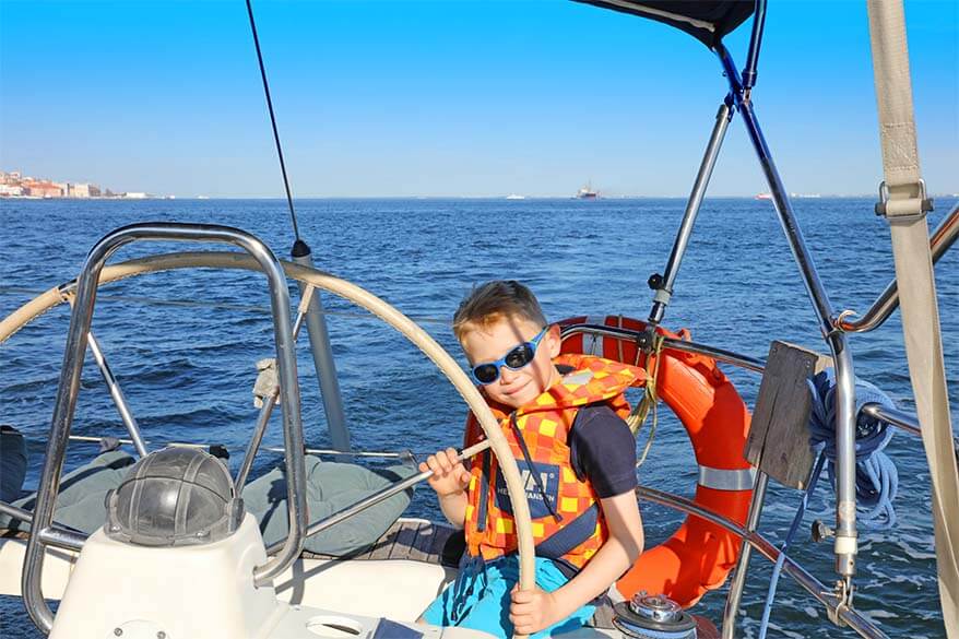 Sailing the Tagus river in Lisbon with kids