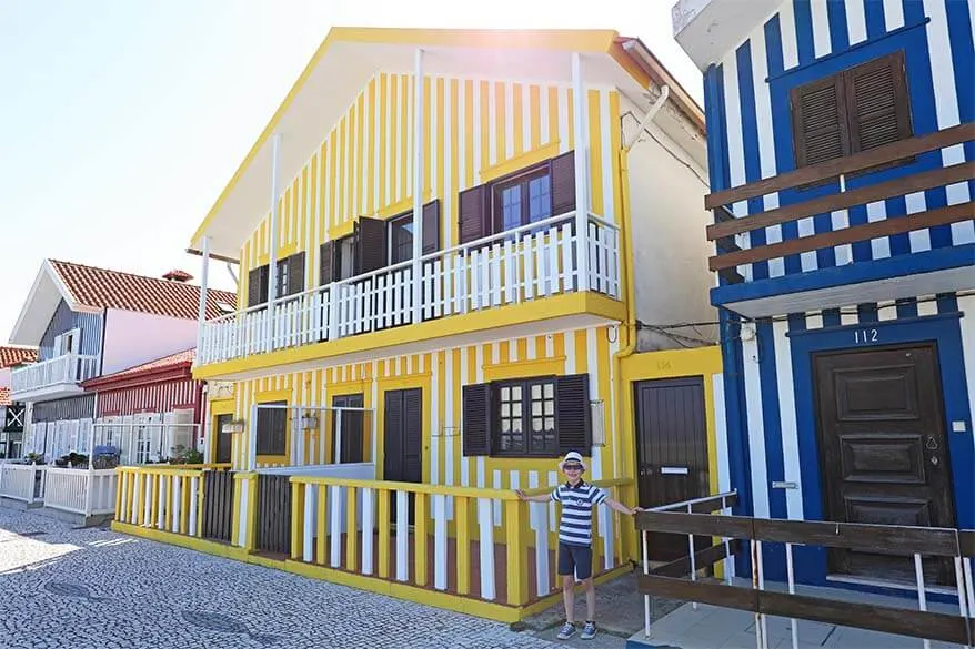 Colorful striped houses of Costa Nova near Aveiro in Central Portugal