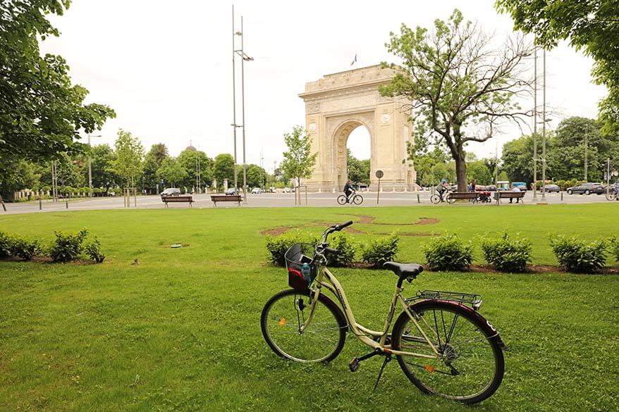 Herastrau park and the Arch Of Triumph in Bucharest Romania