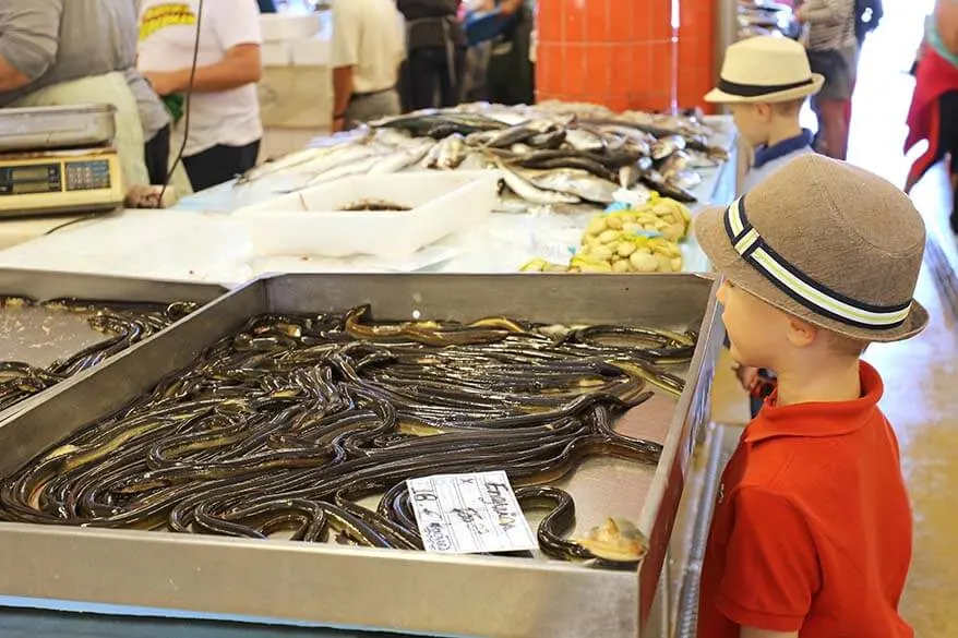 Kids loved visiting a fish market in Portugal