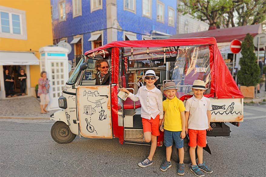 Riding a tuk-tuk was one of the highlights of our vacation in Portugal for kids