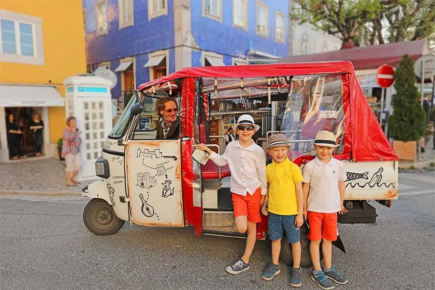 Riding a tuk-tuk was one of the highlights of our vacation in Portugal for kids