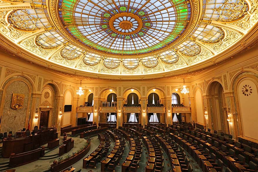 Senate Plenary Room in the Palace of Parliament in Bucharest Romania