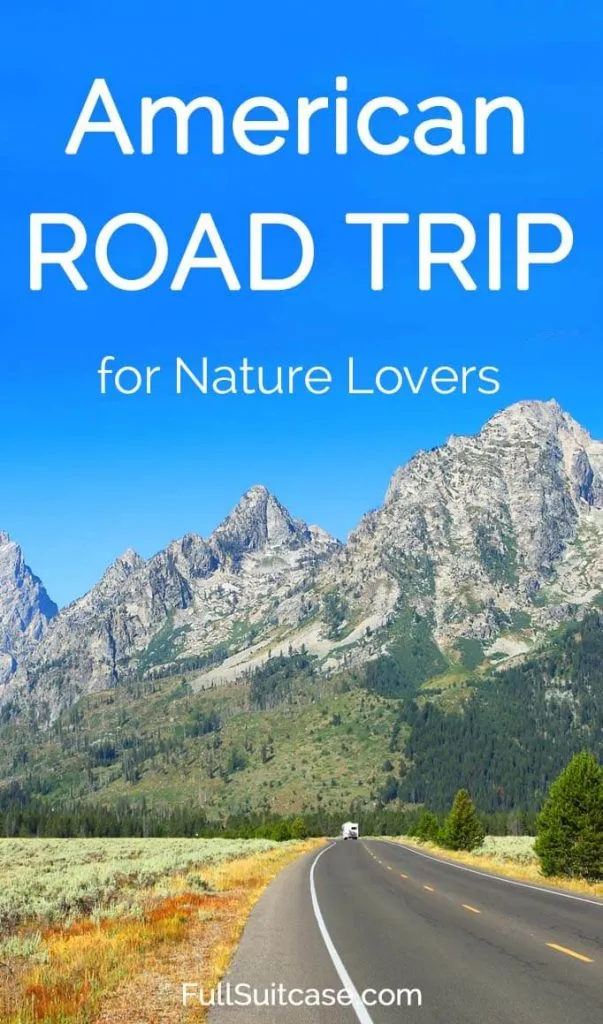 American road trip for nature lovers. Featuring Yellowstone, Arches, Rocky Mountains National Parks, and more... 