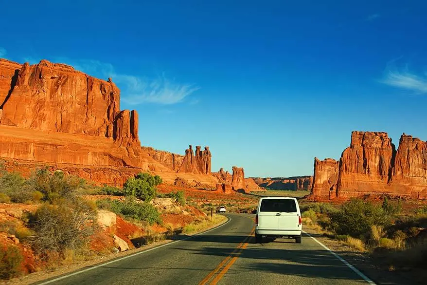 Scenic drive of Arches National Park in Utah