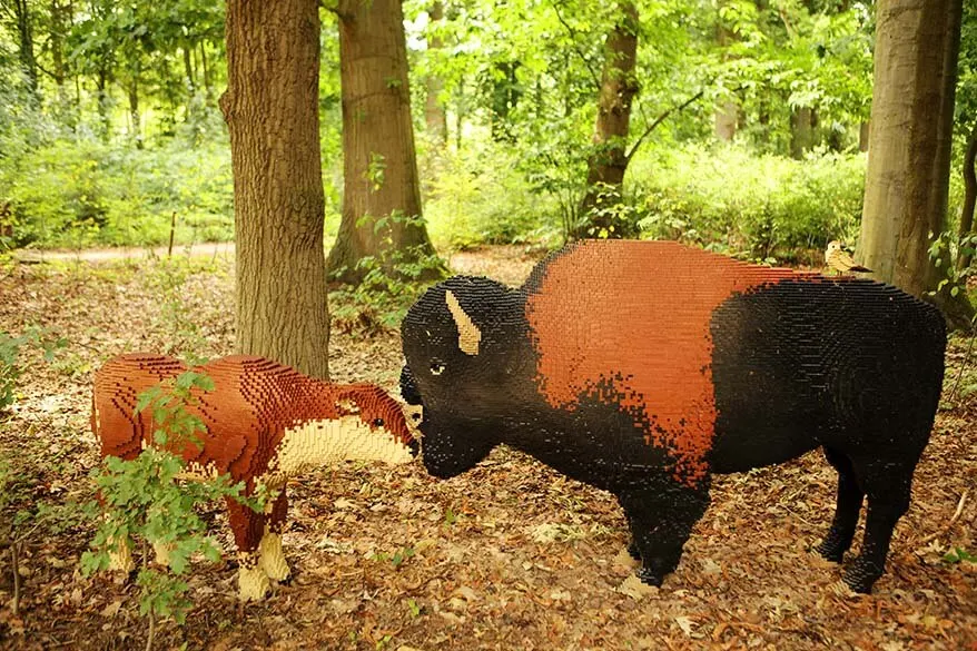 Art with Lego bricks American bison in Planckendael animal park