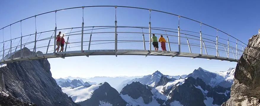Cliff Walk on Europe's highest suspension bridge at Mount Titlis in Summer