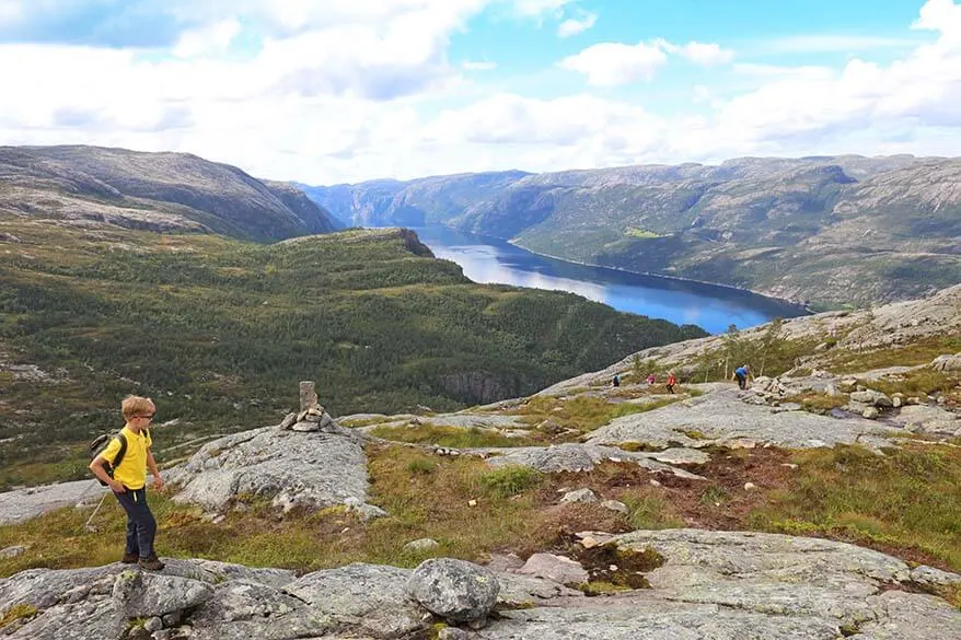 Hiking down to Florli with Lysefjord in the background - Florli 4444 epic hike in Norway