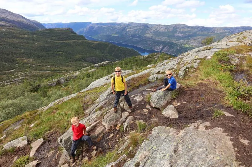 Hiking with kids in Florli by Lysefjord in Norway