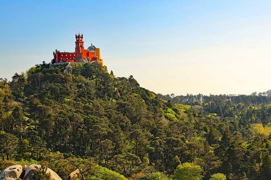 Pena Palace as seen from the Moorish Castle - Sintra Portugal