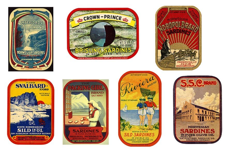 Norwegian themed sardine can labels